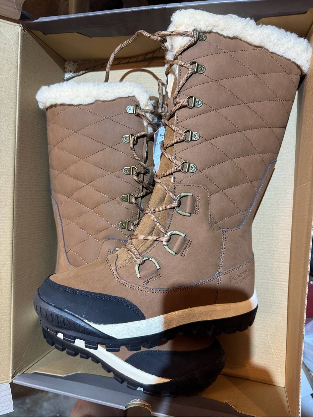 BearPaw Quilted Tan Lace-Up Boots